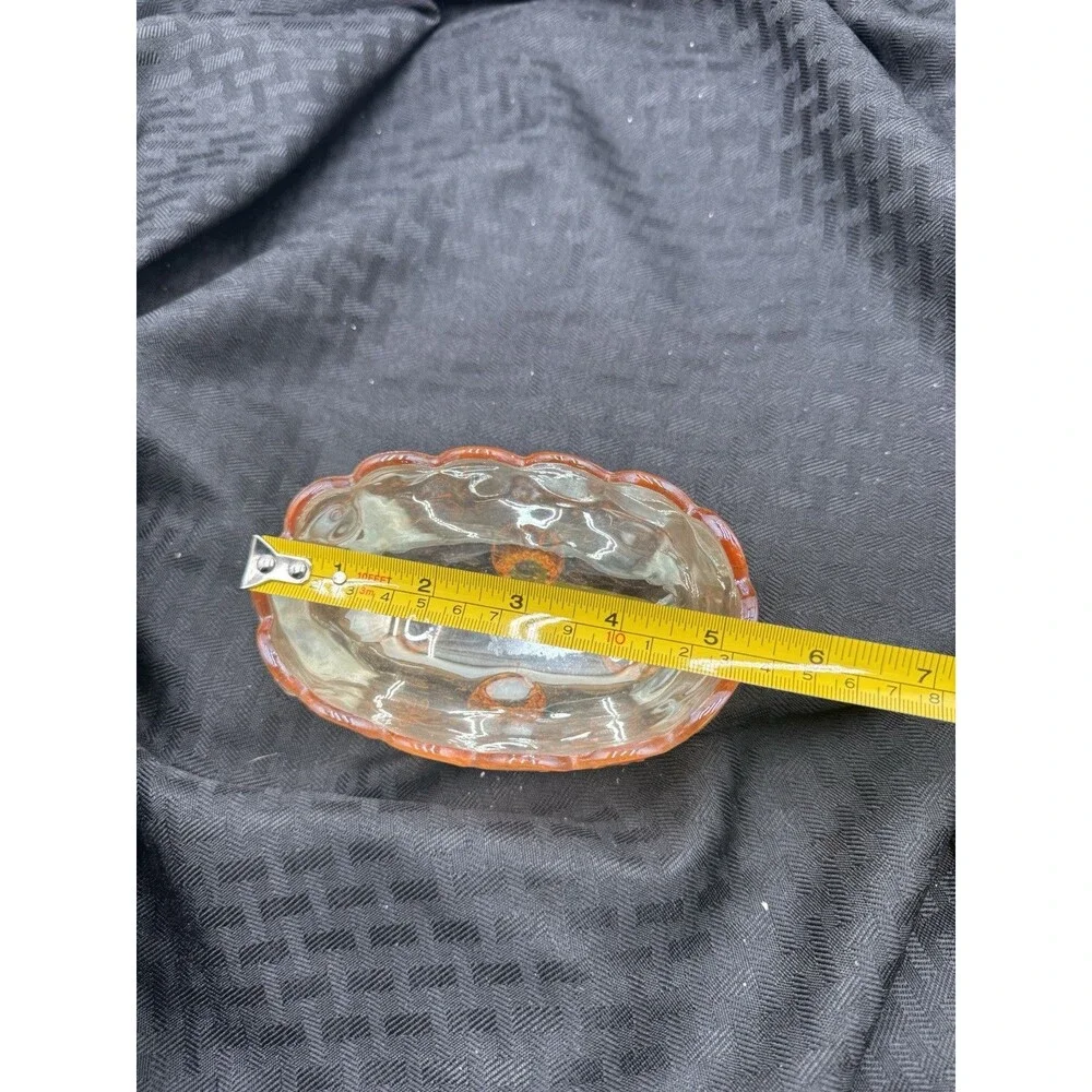 Vtg Carnival Glass Footed Oval Marigold Nut Candy Trinket Dish Bowl 5